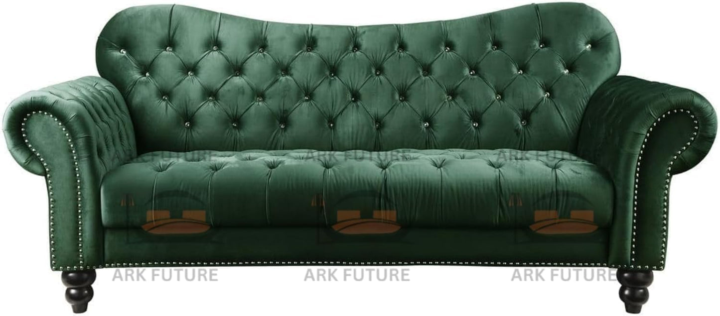 Siera Italian Chesterfield Green Plush Velvet Sofa in 3 Plus 2