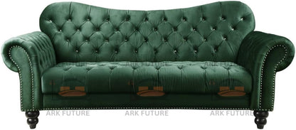 Siera Italian Chesterfield Green Plush Velvet Sofa in 3 Plus 2