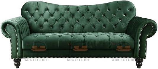Venture Italian Chesterfield Green Velvet Sofa In Plush Velvet Fabric