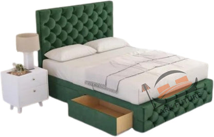 Regal Tufted Velvet Bed Frame with Footend Storage Drawers