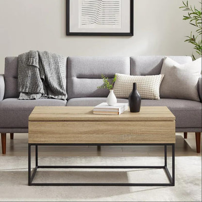 Wood & Metal Lift-Top Coffee Table – Rustic Modern with Adjustable Height