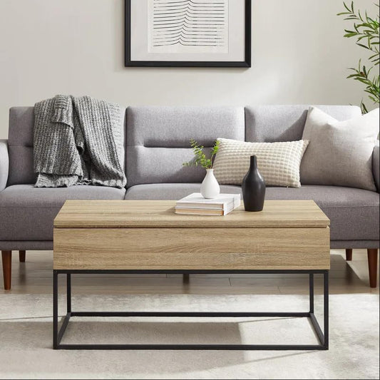 Wood & Metal Lift-Top Coffee Table – Rustic Modern with Adjustable Height