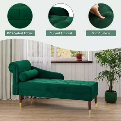 Velvet Chaise with Left  Armrest Sofa & Lumbar Pillow – Modern Upholstered Chair