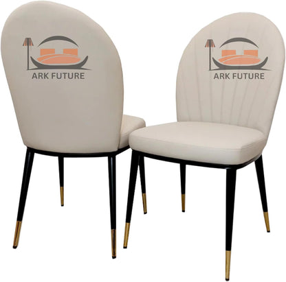 Set of 2 Etta PU Leather Dining Chairs – Spade Backrest, Metal Legs, Upholstered