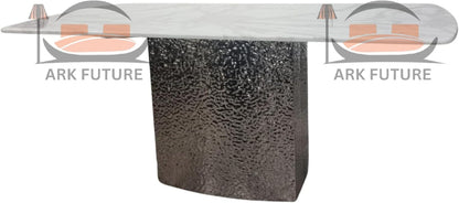 Luxury Roma Dining Table – Crystal Grey Marble Top with Textured Metal Stand