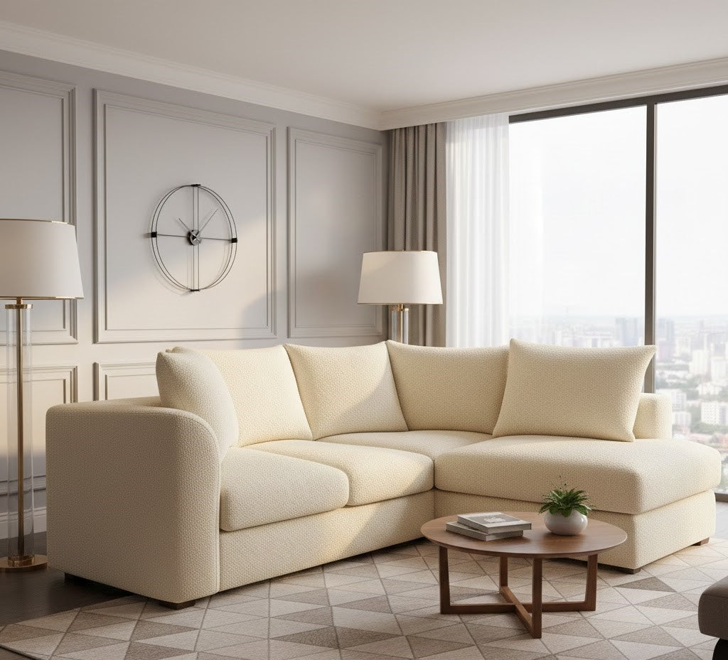 Newcroft Soft L-Shaped Modern Lounge Sofa In Boucle Fabric