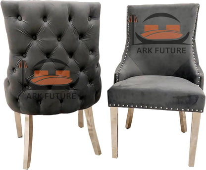 Set of 2 Kensington Velvet Dining Chairs – Button-Tufted, Chrome Legs