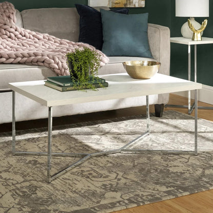Modern Luxe Coffee Table - White Stone Top & Chrome Base