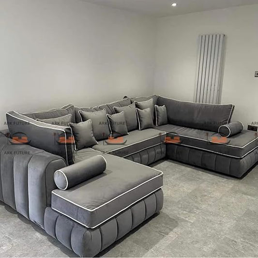 Brick Lane U-Shape Sofa with Contrast Piping, Modern Sectional Couch for Living Room