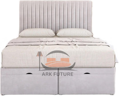 Sleek Ottoman Plush Fabric Bed Frame with Storage