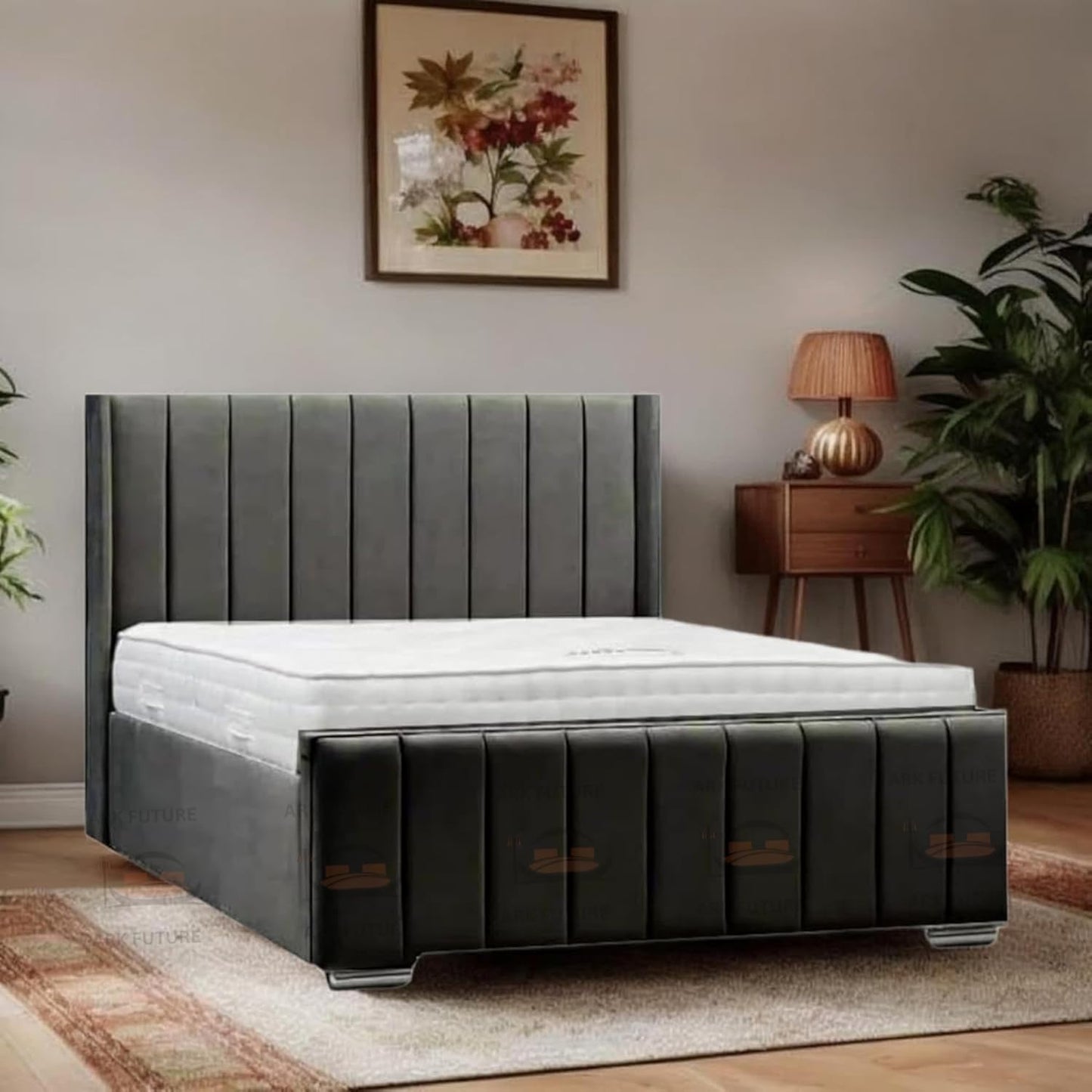 Amelia Panel Wing Ottoman Bed Frame – Upholstered Storage Bed with Gas Lift