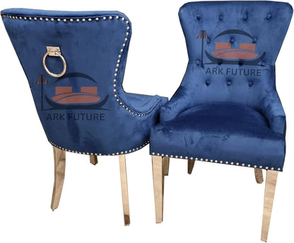 Megan Ring Knocker Velvet Dining Chairs with Chrome Legs, Set of 4