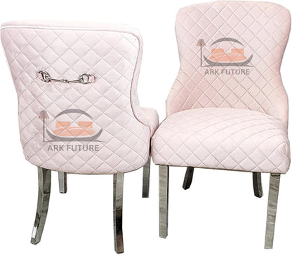 Kate Pink Velvet Dining Chairs – Set of 4, Chrome Legs, Back Clasp