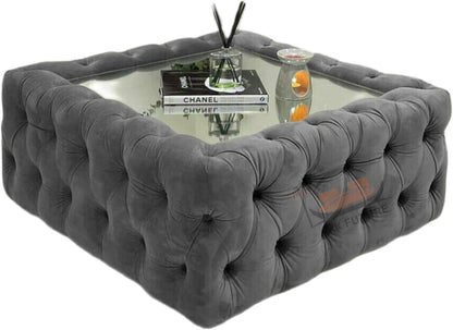 Mirrored Chesterfield Coffee Table & Plush Velvet Footstool