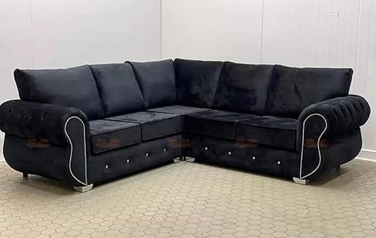 Rex Chesterfield 5 Seater Corner Sofa in Plush Velvet Fabric