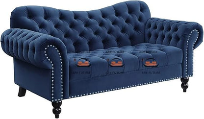 Cena Chesterfield Blue Velvet Sofa in Plush Velvet Fabric