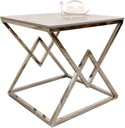 Vesta Chrome Lamp Table with Ash Sintered Stone Top
