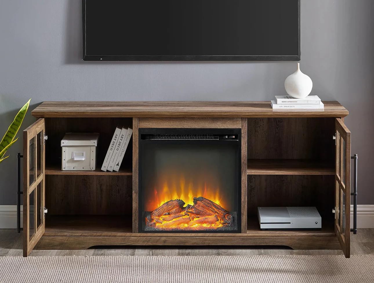Electric Fireplace TV Stand, 60-Inch, Barnwood Finish