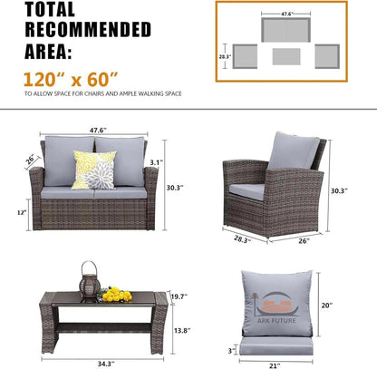 Outdoor Rattan Furniture Set, 4 Pieces, Grey