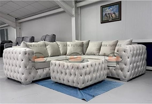 Faramade Chesterfield Corner Sofa in Plush Velvet with Coffee Table