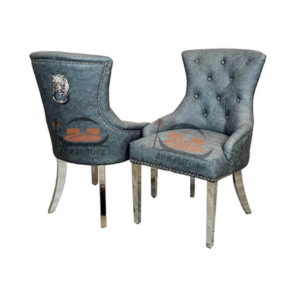 Megan Ring Velvet Dining Chairs, Set of 4 - Lion Knocker Design, Chrome Legs