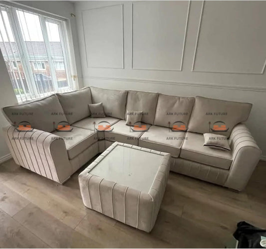 Nicoletti L Shape Sofa in Plush Velvet Fabric