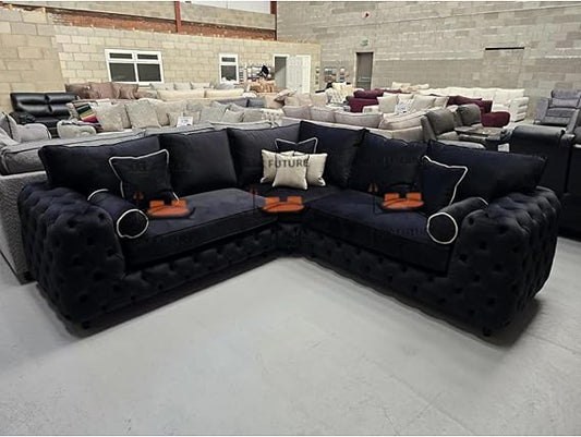 Hugo Chesterfield Corner Sofa in Plush Velvet Fabric
