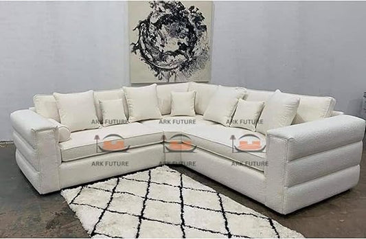 Puffy Corner Sofa in Plush Velvet Fabric
