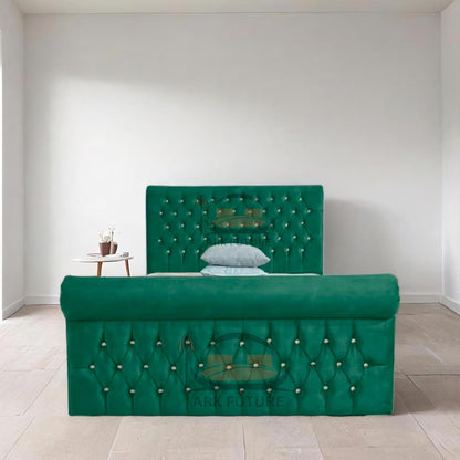 Aveline Upholstered Bed Frame with Velvet or Fabric Finish