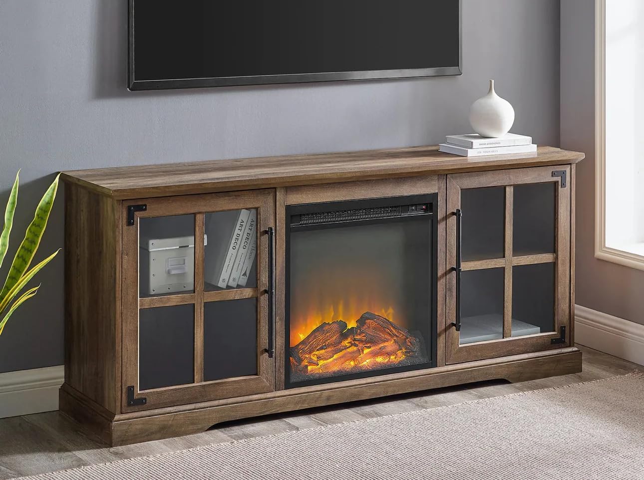 Electric Fireplace TV Stand, 60-Inch, Barnwood Finish