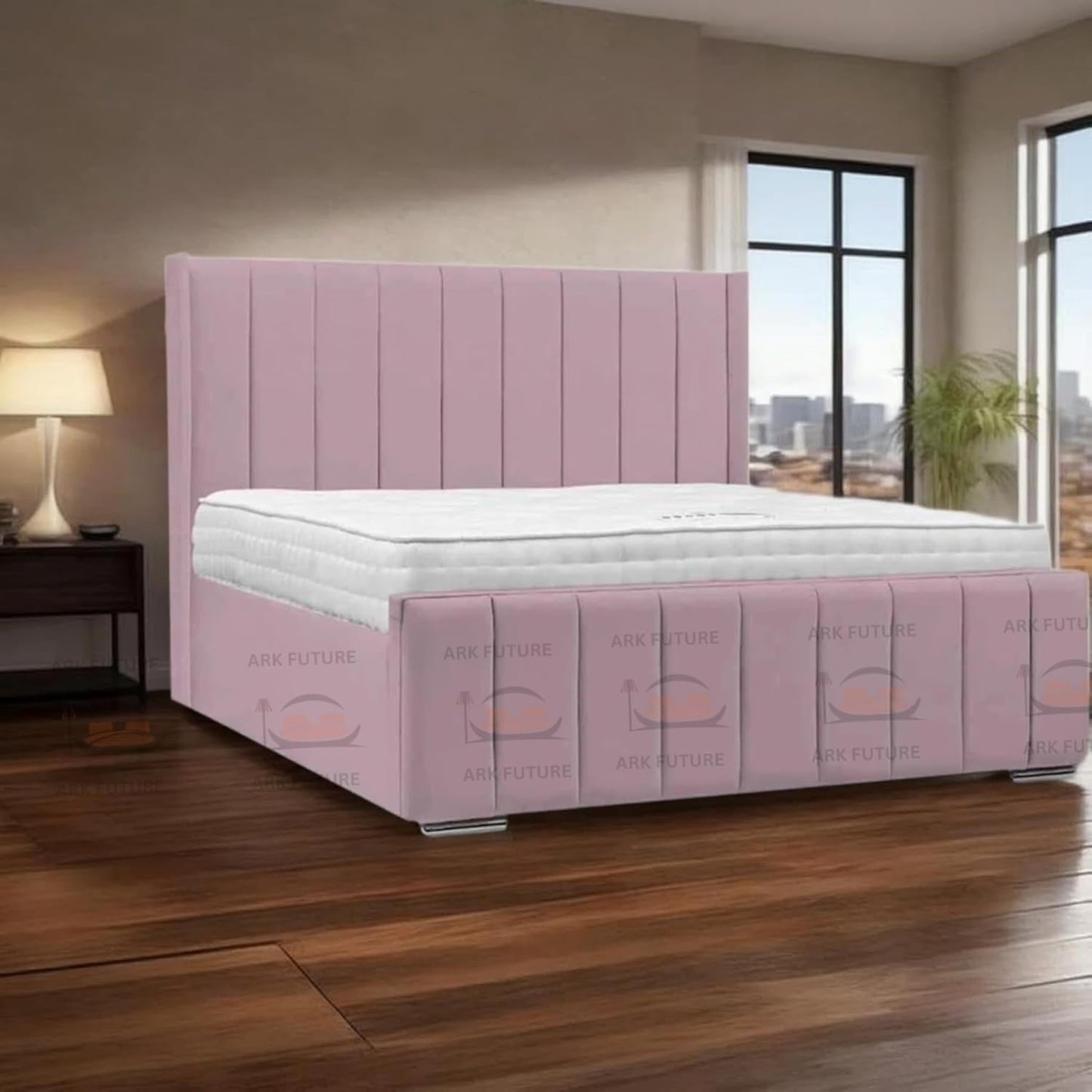 Amelia Panel Wing Ottoman Bed Frame – Upholstered Storage Bed with Gas Lift