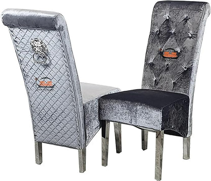 Emma Velvet Dining Chair - Button-Tufted with Chrome Legs & Lion Knocker