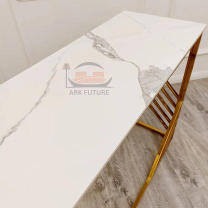 Azure Gold Console Table with White Sintered Stone Top