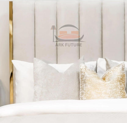 Aurora Fabric Bed with Gold Trim & Ottoman Storage