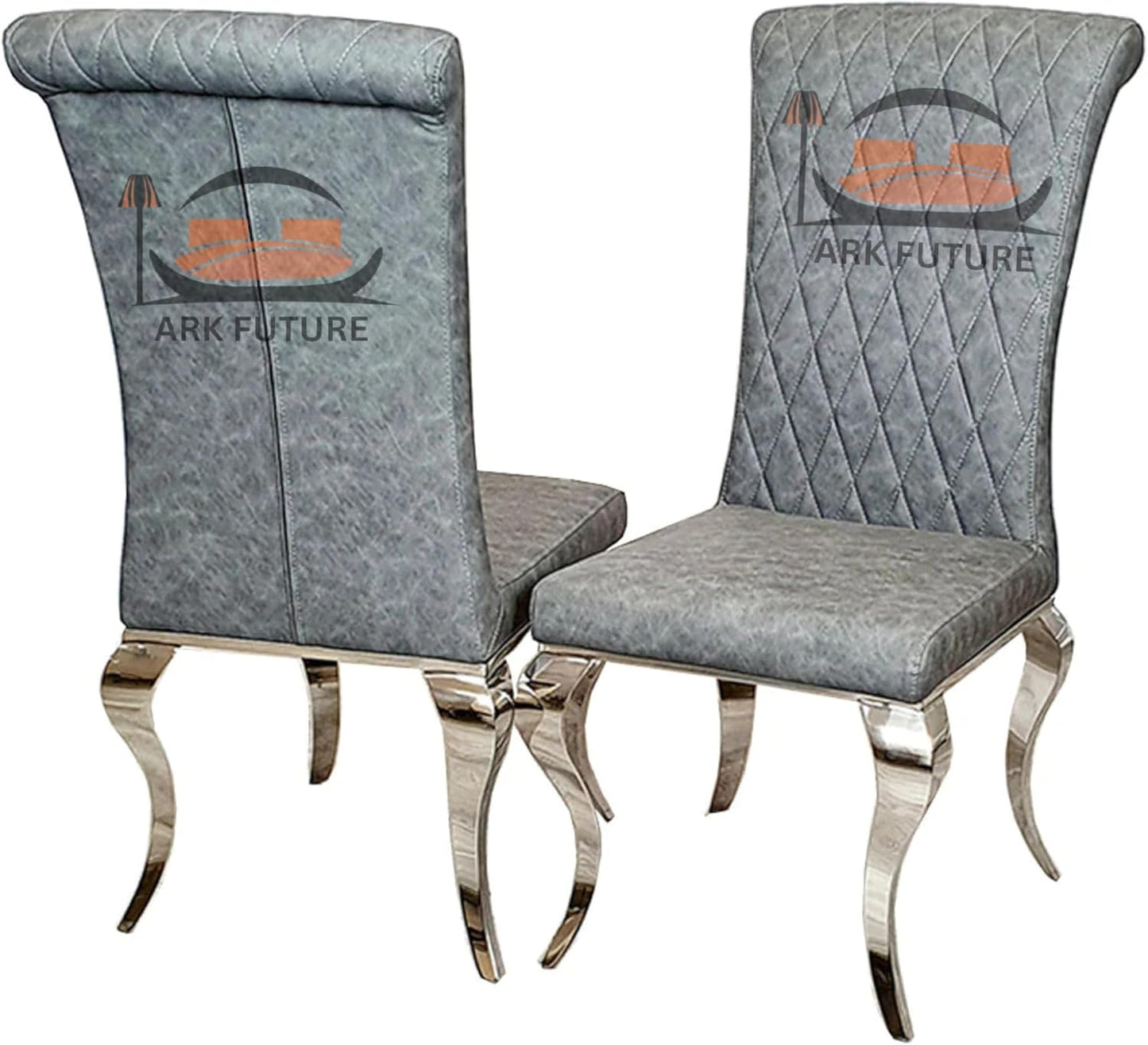 Nicole Grey Leather Dining Chairs – Set of 6, Chrome Legs