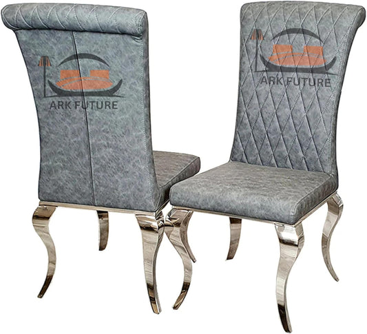 Nicole Grey Leather Dining Chairs – Set of 6, Chrome Legs
