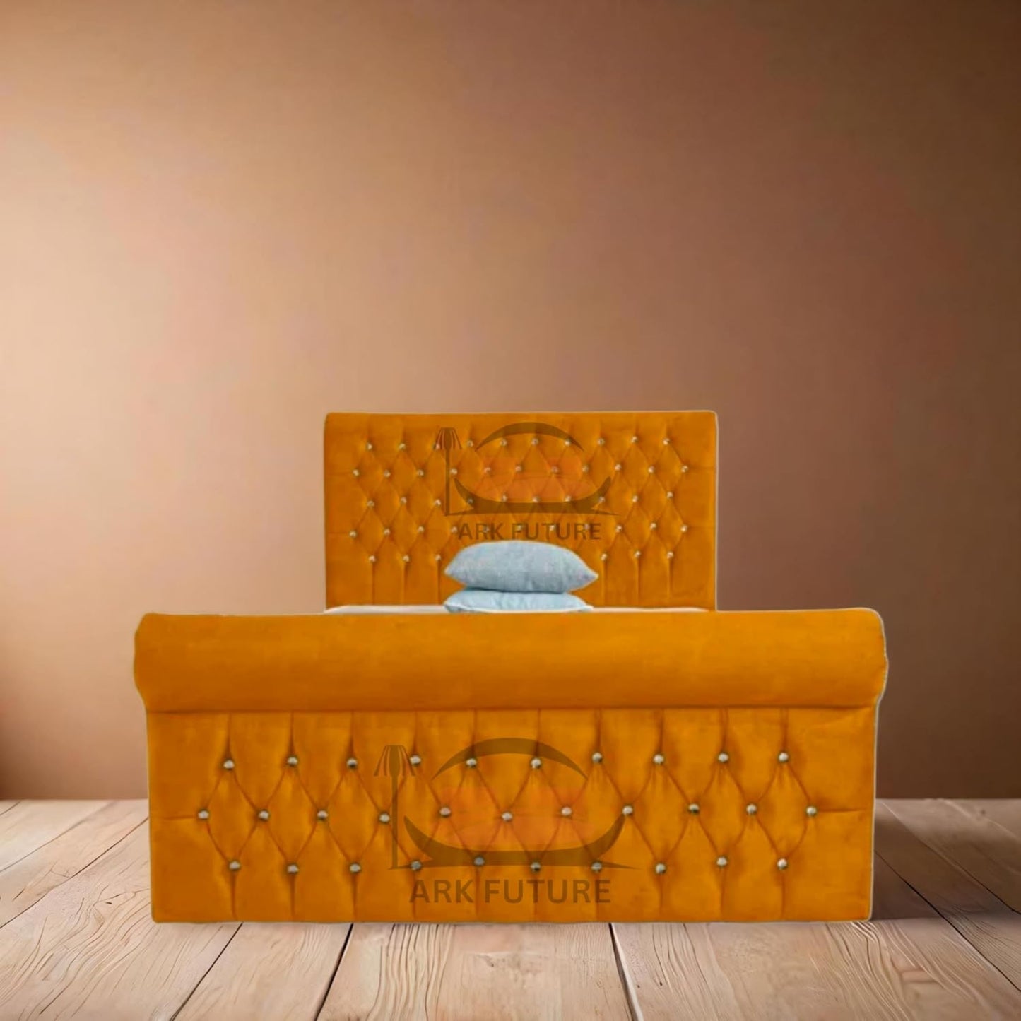 Aveline Upholstered Bed Frame with Velvet or Fabric Finish