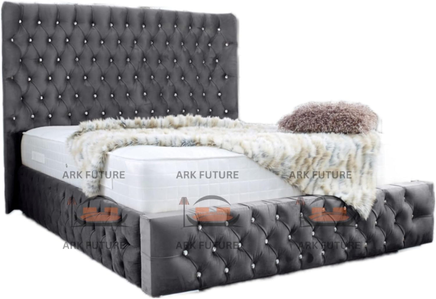 Eleganza Plush 4-Inch Bed Frame with Curved Headboard