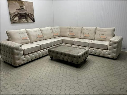 Ashton Chesterfield Corner Sofa with High Back Cushioned Plush Velvet