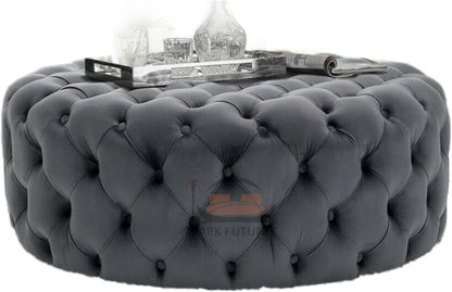 Chesterfield Ottoman Deep Buttoned Velvet Round Footrest Pouffe, Stylish & Comfortable