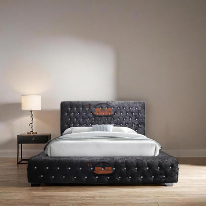 Geneva Crushed Velvet Tufted Bed Frame with Headboard