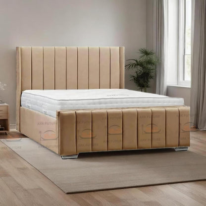 Amelia Panel Wing Ottoman Bed Frame – Upholstered Storage Bed with Gas Lift