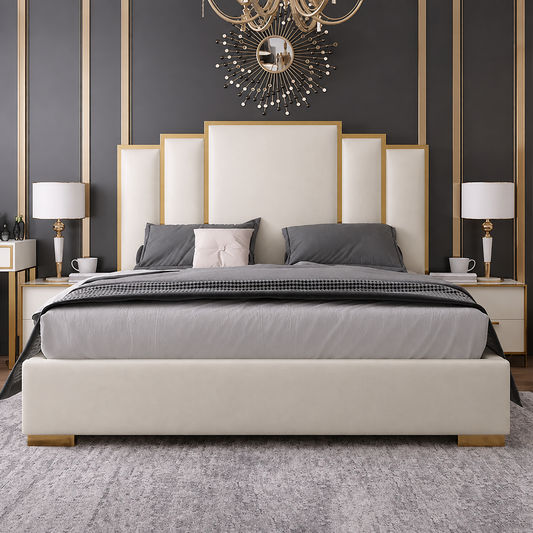 Milano Luxury Upholstered Bed Frame With Golden Border