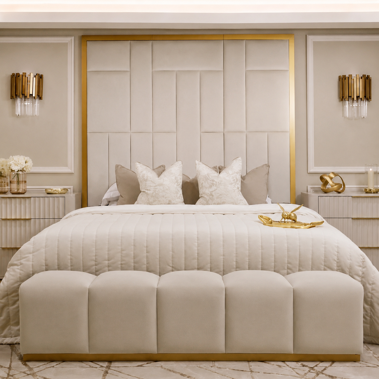 Royal Raimant Traditional Wood Panel Bed Frame – Elegant Bedroom Design