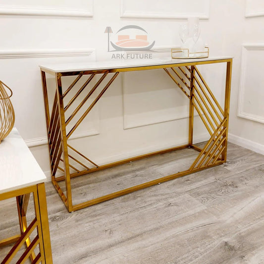 Azure Gold Console Table with White Sintered Stone Top
