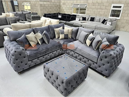 Metro Royale Ashton Chesterfield Corner Sofa in Plush Velvet Fabric