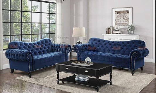 Siena Italian Chesterfield 2 Seater & 3 Seater Blue Velvet Sofa Set