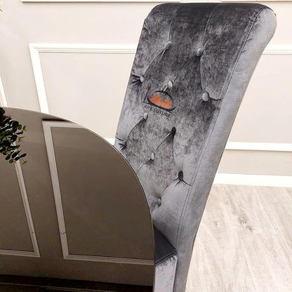 Emma Velvet Dining Chair - Button-Tufted with Chrome Legs & Lion Knocker