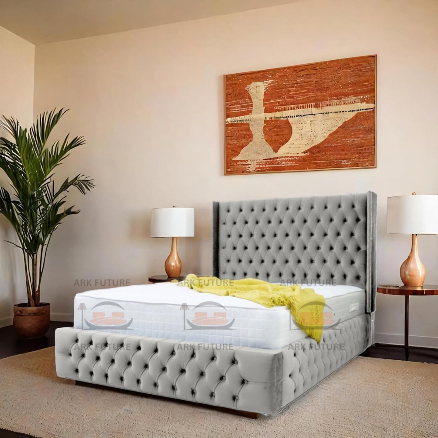 Dino Plush 4-Inch Bed Frame with Winged Headboard