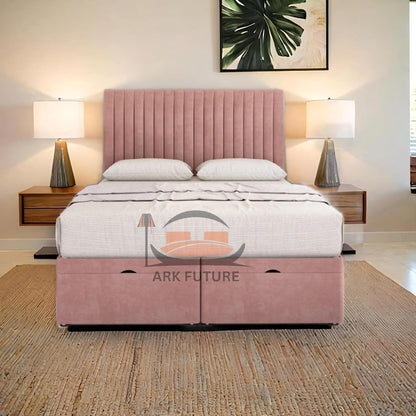 Sleek Ottoman Plush Fabric Bed Frame with Storage